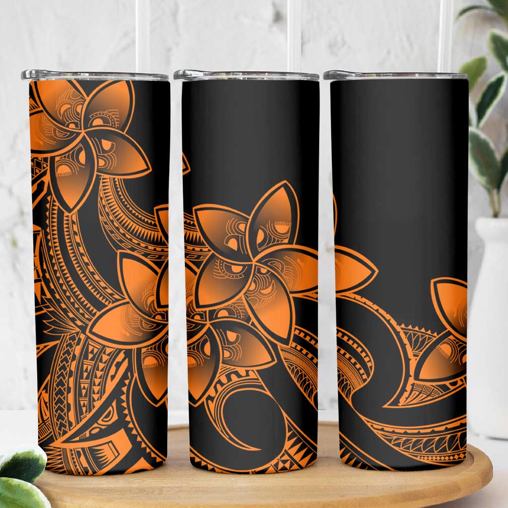 Polynesian Tribal Plumeria Flowers Skinny Tumbler Gold Vibe