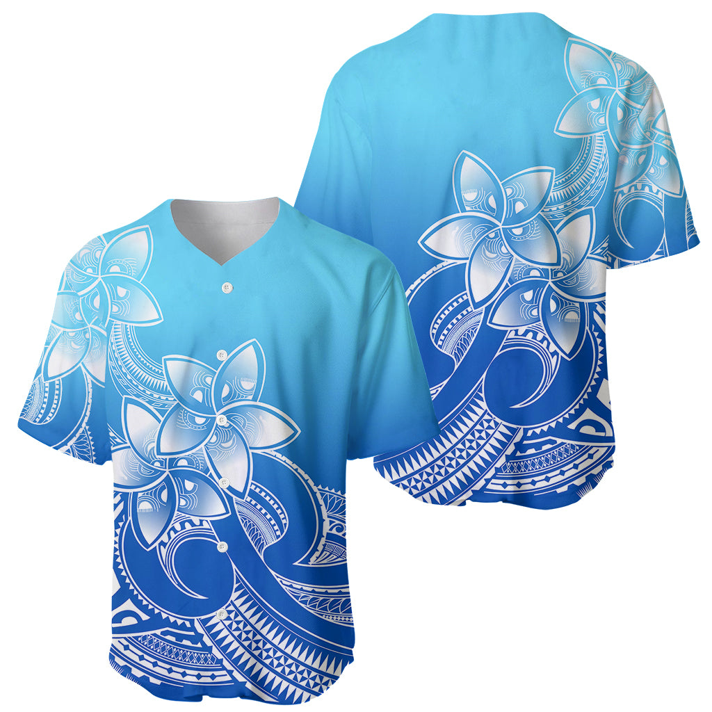 Polynesian Pride Plumeria Flowers Baseball Jersey Polynesian Tribal Gradient Blue LT9 - Polynesian Pride