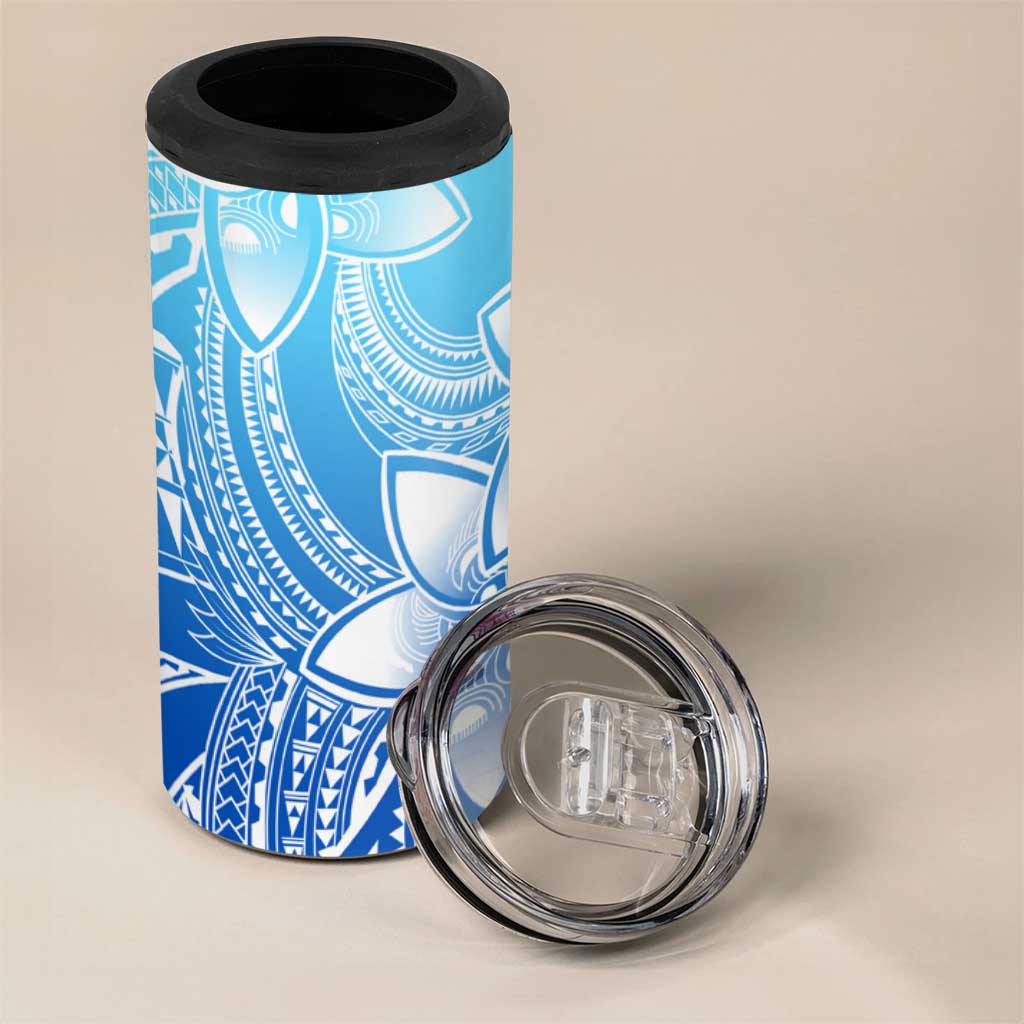 Polynesian Tribal Plumeria Flowers 4 in 1 Can Cooler Tumbler Gradient Blue Vibe