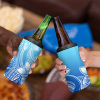 Polynesian Tribal Plumeria Flowers 4 in 1 Can Cooler Tumbler Gradient Blue Vibe