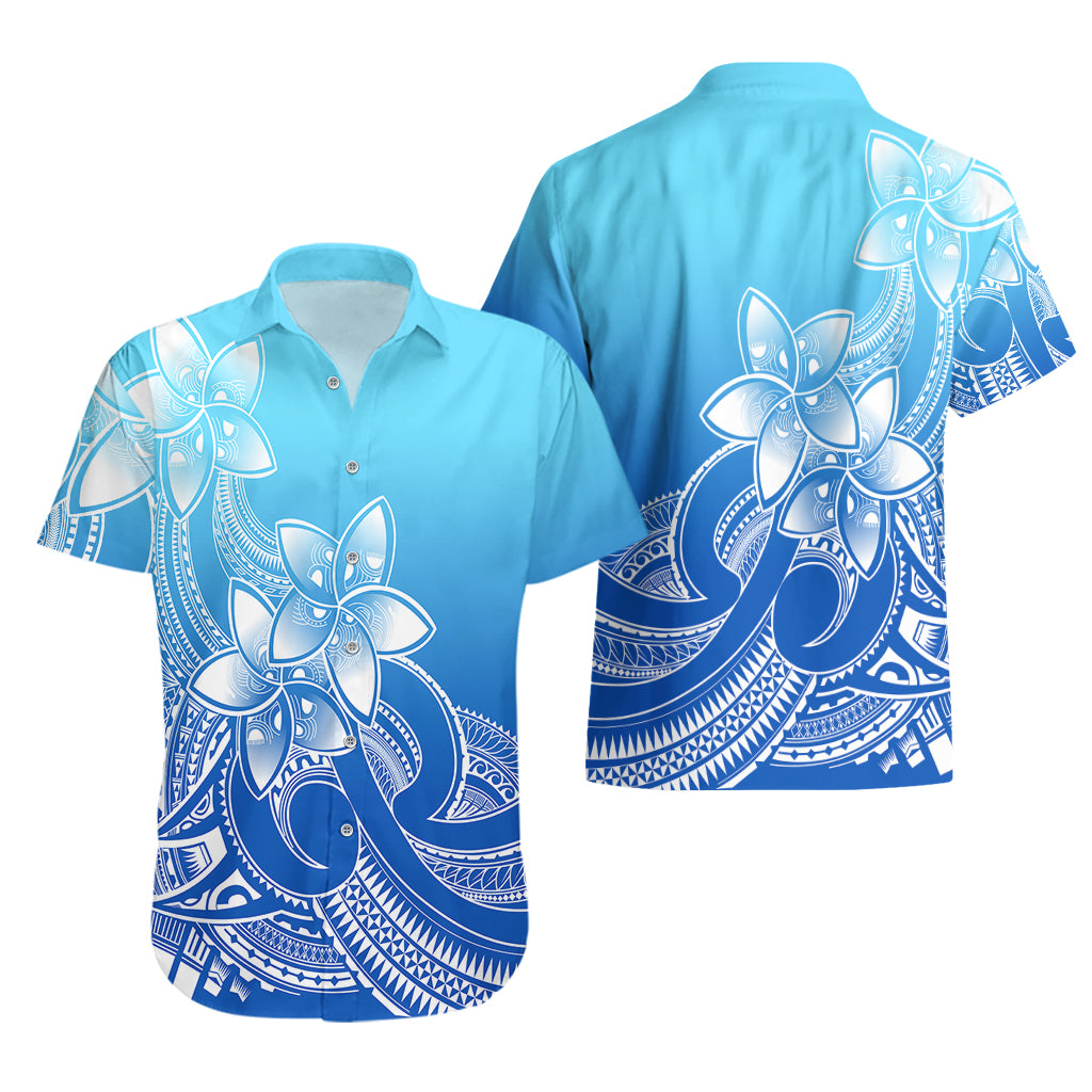 Polynesian Pride Plumeria Flowers Hawaiian Shirt Polynesian Tribal Gradient Blue LT9 - Polynesian Pride