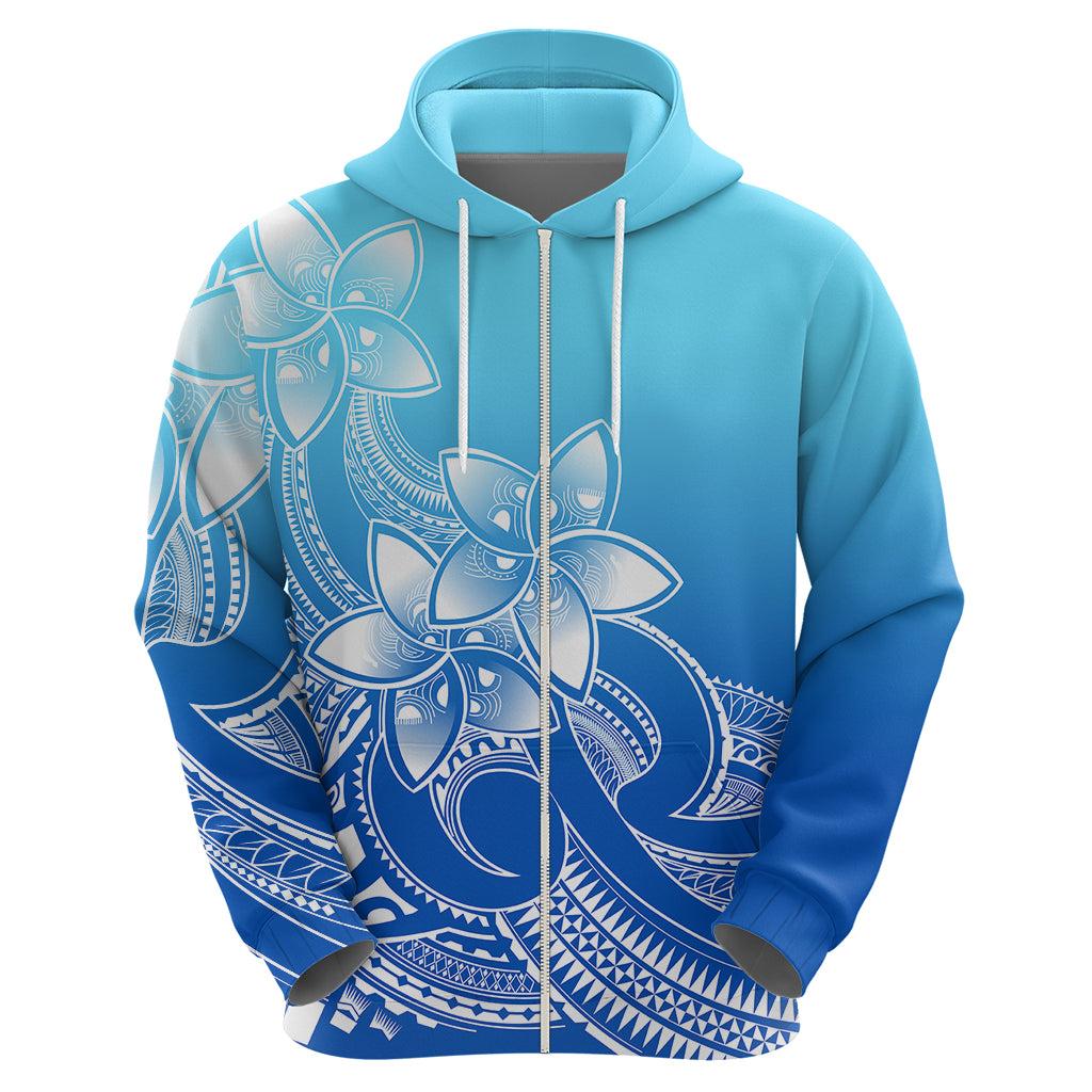 Polynesian Pride Plumeria Flowers Hoodie Polynesian Tribal Gradient Blue LT9 - Polynesian Pride
