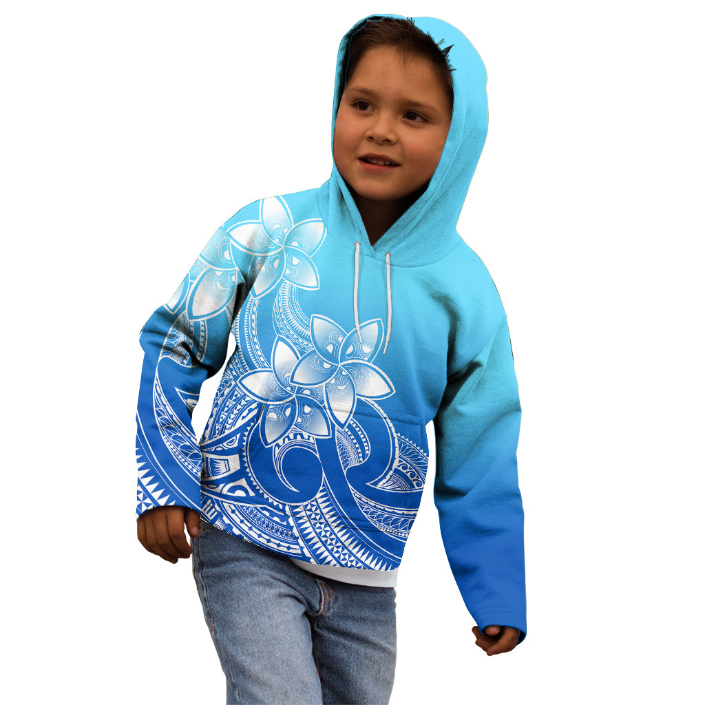 Polynesian Pride Plumeria Flowers Kid Hoodie Polynesian Tribal Gradient Blue LT9 - Polynesian Pride