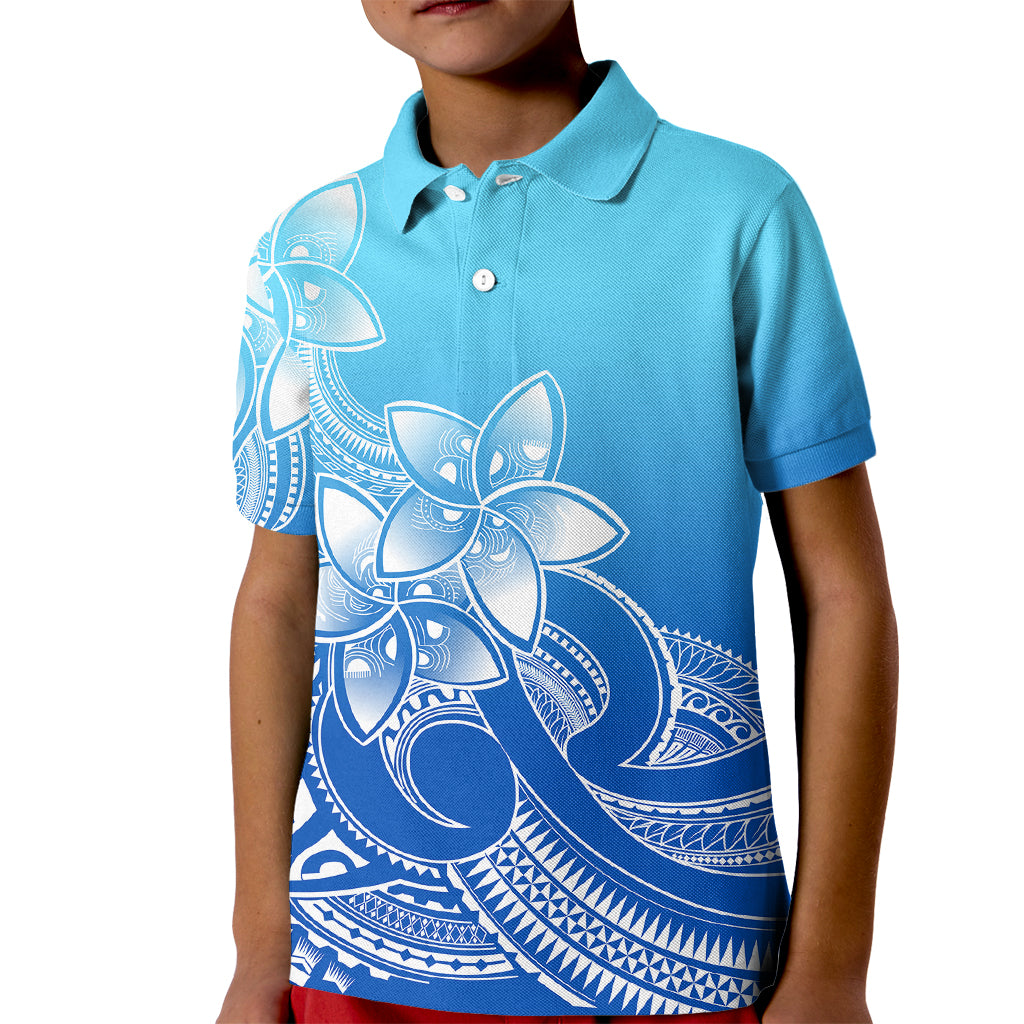 Polynesian Pride Plumeria Flowers Kid Polo Shirt Polynesian Tribal Gradient Blue LT9 Kid Blue - Polynesian Pride