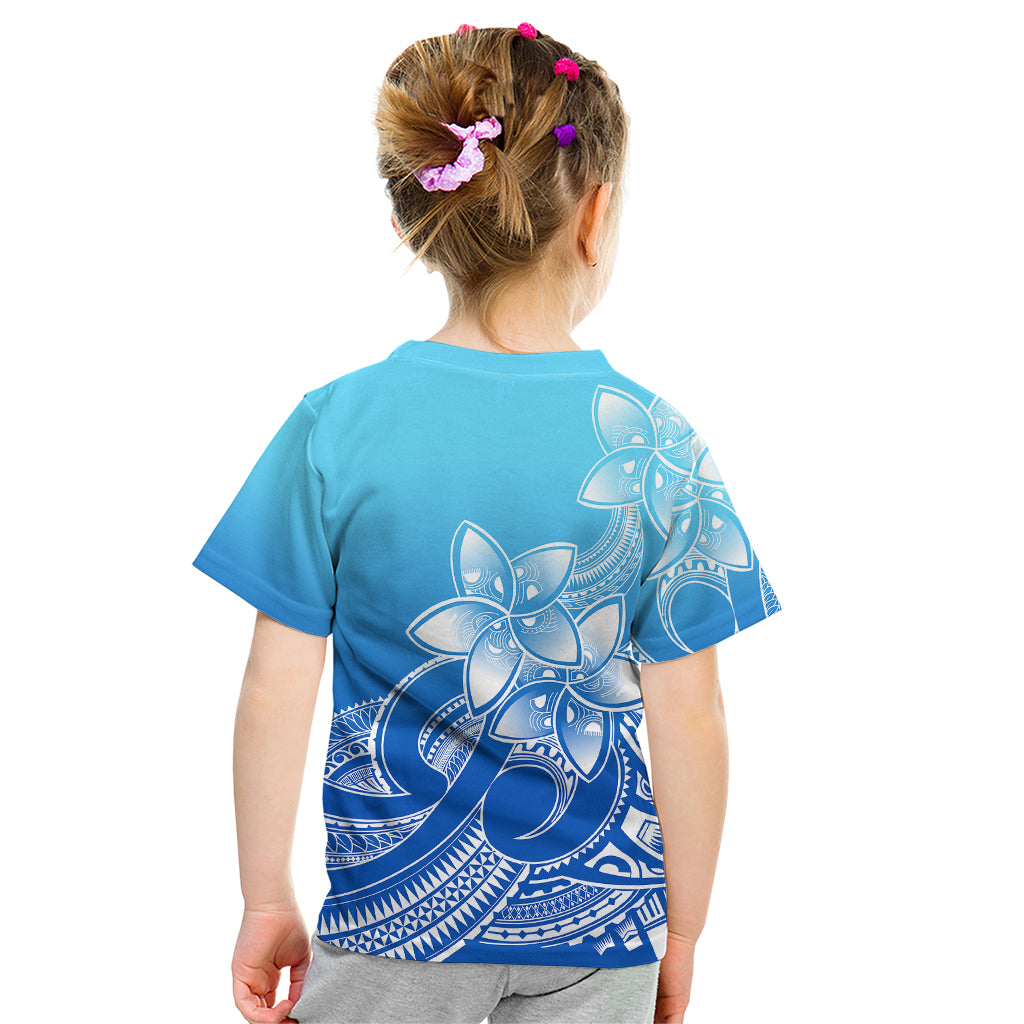 Polynesian Pride Plumeria Flowers Kid T Shirt Polynesian Tribal Gradient Blue LT9 - Polynesian Pride