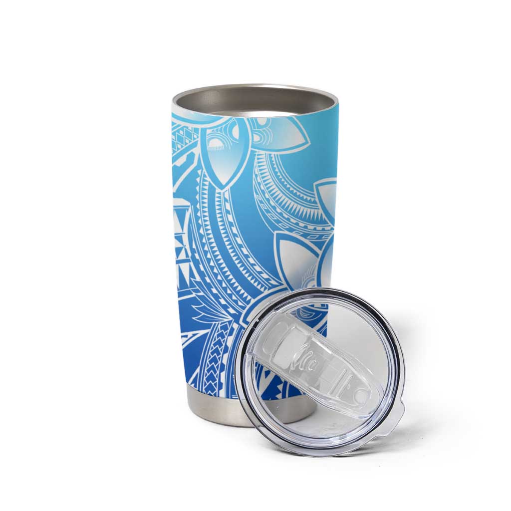 Polynesian Tribal Plumeria Flowers Tumbler Cup Gradient Blue Vibe