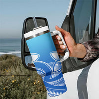 Polynesian Tribal Plumeria Flowers Tumbler With Handle Gradient Blue Vibe