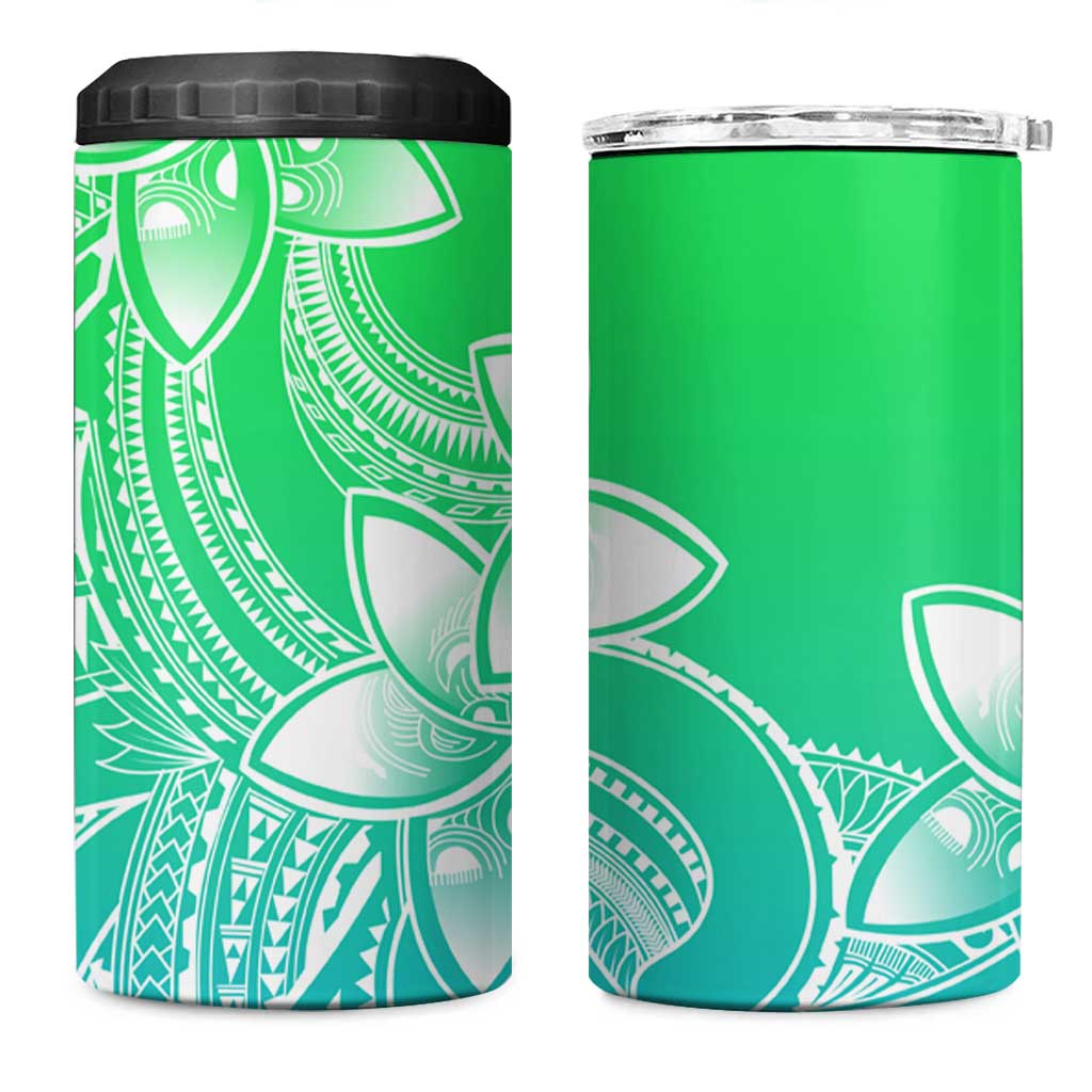 Polynesian Tribal Plumeria Flowers 4 in 1 Can Cooler Tumbler Gradient Green Vibe