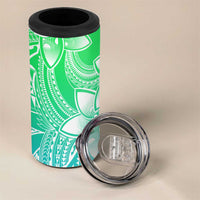 Polynesian Tribal Plumeria Flowers 4 in 1 Can Cooler Tumbler Gradient Green Vibe
