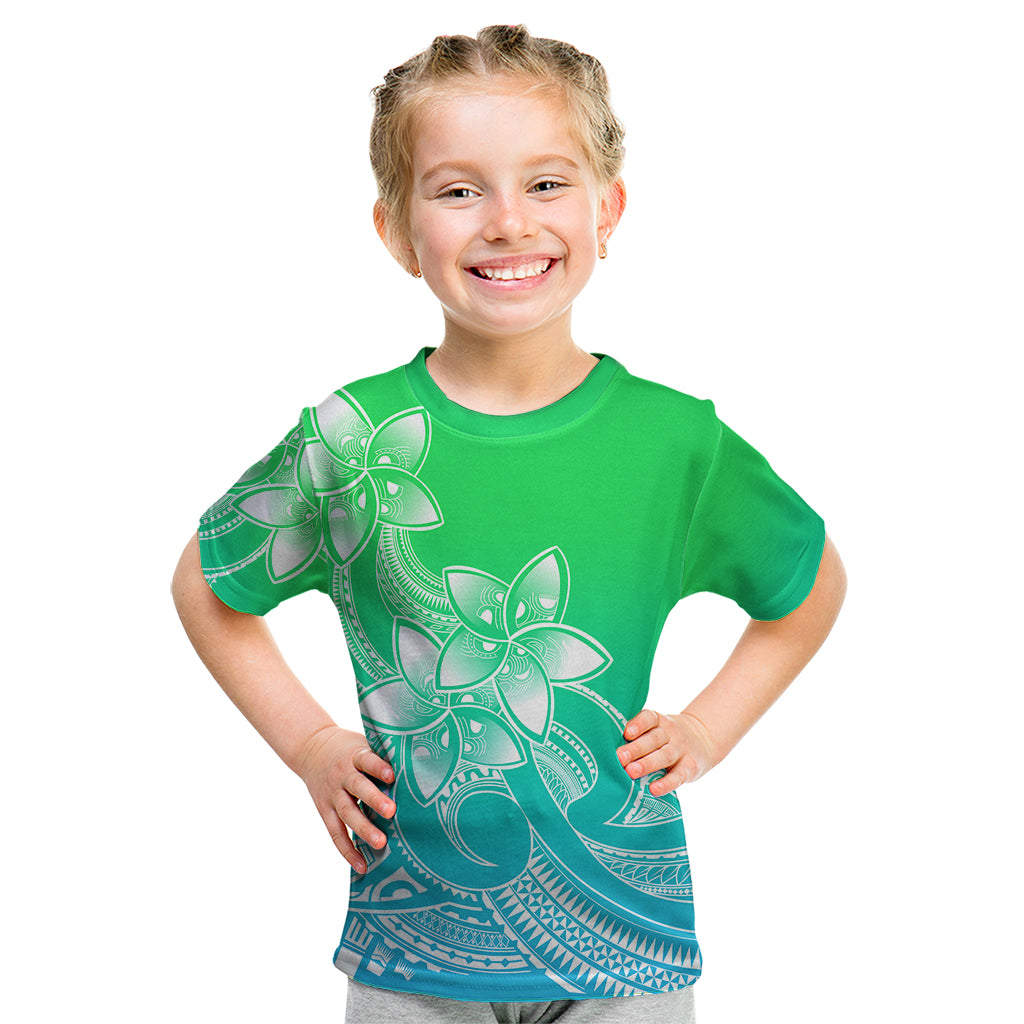 Polynesian Pride Plumeria Flowers Kid T Shirt Polynesian Tribal Gradient Green LT9 Green - Polynesian Pride