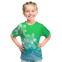 Polynesian Pride Plumeria Flowers Kid T Shirt Polynesian Tribal Gradient Green LT9 Green - Polynesian Pride