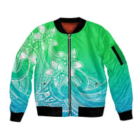 Polynesian Pride Plumeria Flowers Sleeve Zip Bomber Jacket Polynesian Tribal Gradient Green LT9 Unisex Green - Polynesian Pride