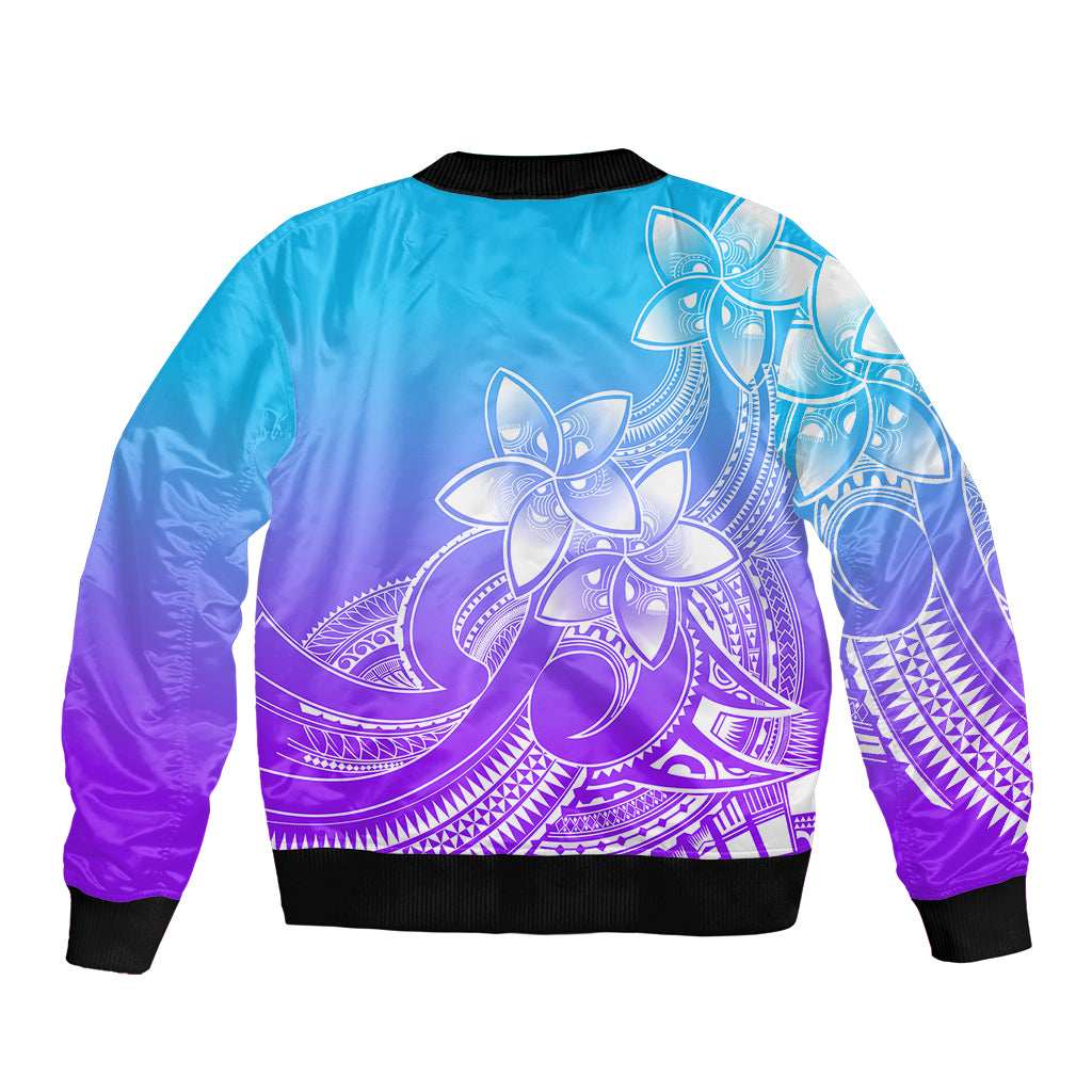 Polynesian Pride Plumeria Flowers Bomber Jacket Polynesian Tribal Gradient Purple LT9 - Polynesian Pride