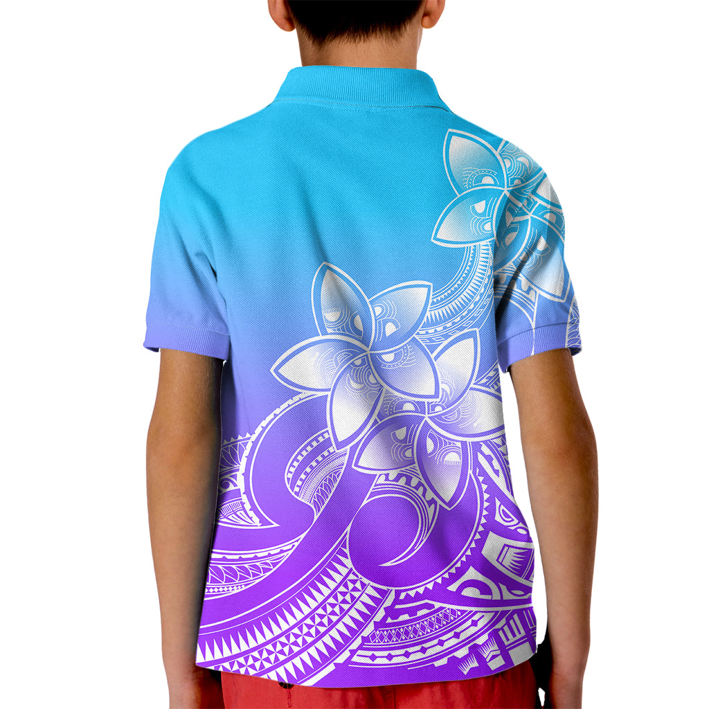 Polynesian Pride Plumeria Flowers Kid Polo Shirt Polynesian Tribal Gradient Purple LT9 - Polynesian Pride