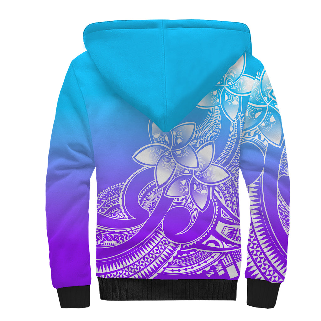 Polynesian Pride Plumeria Flowers Sherpa Hoodie Polynesian Tribal Gradient Purple LT9 - Polynesian Pride
