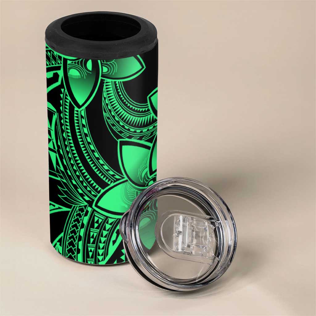 Polynesian Tribal Plumeria Flowers 4 in 1 Can Cooler Tumbler Green Vibe