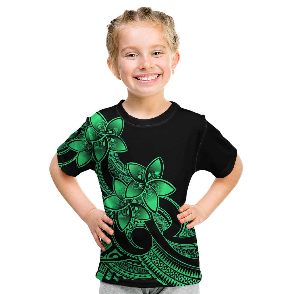 Polynesian Pride Plumeria Flowers Kid T Shirt Polynesian Tribal Green Vibe LT9 Green - Polynesian Pride