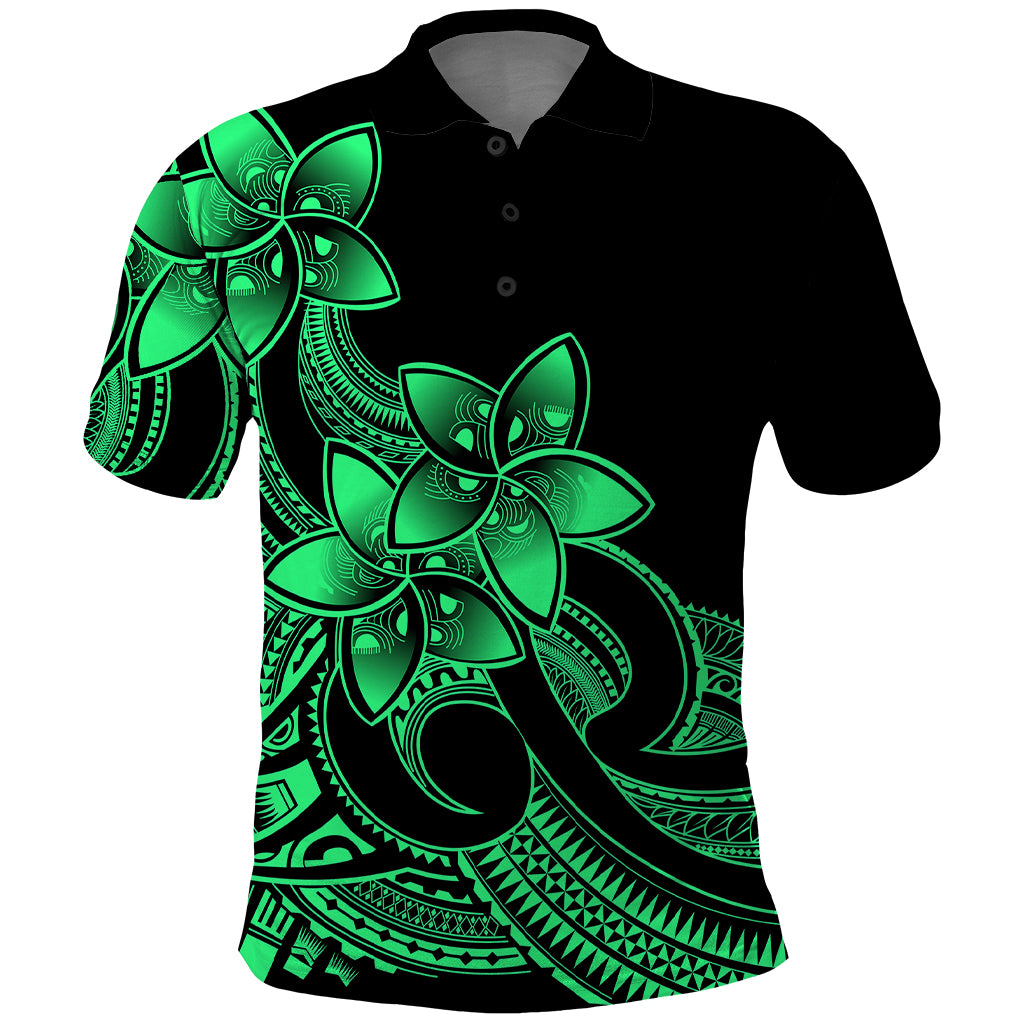 Polynesian Pride Plumeria Flowers Polo Shirt Polynesian Tribal Green Vibe LT9 Green - Polynesian Pride