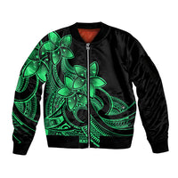 Polynesian Pride Plumeria Flowers Sleeve Zip Bomber Jacket Polynesian Tribal Green Vibe LT9 Unisex Green - Polynesian Pride