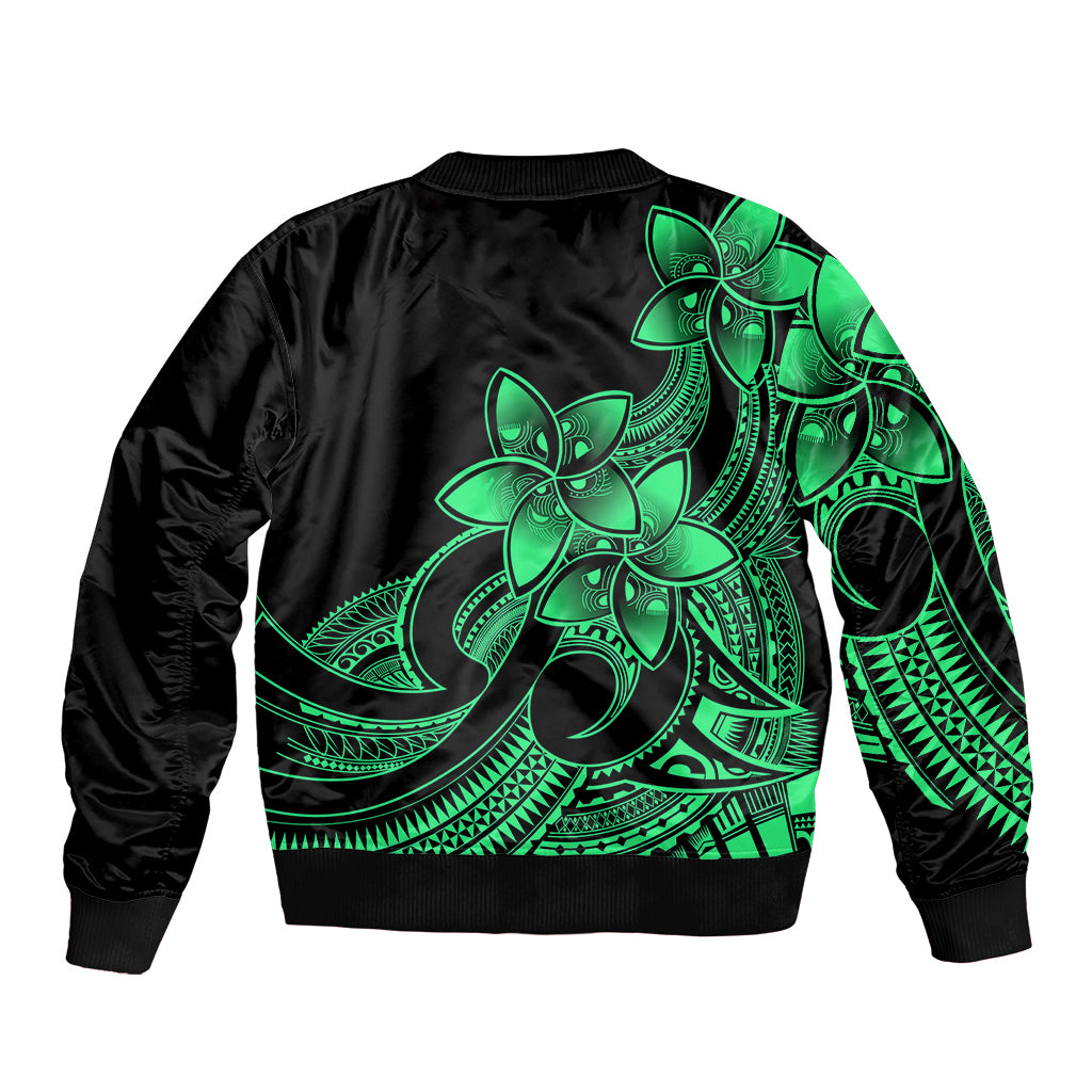 Polynesian Pride Plumeria Flowers Sleeve Zip Bomber Jacket Polynesian Tribal Green Vibe LT9 - Polynesian Pride