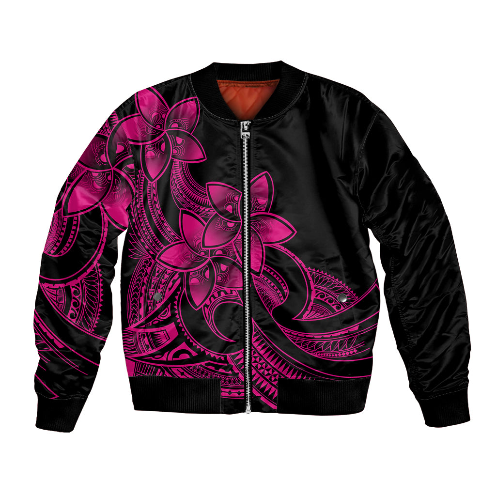 Polynesian Pride Plumeria Flowers Bomber Jacket Polynesian Tribal Pink Vibe LT9 Unisex Pink - Polynesian Pride