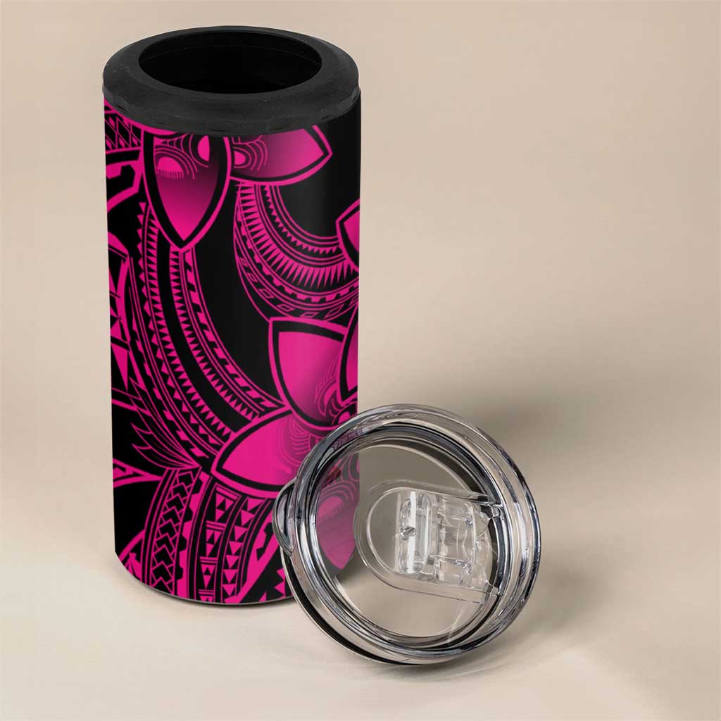 Polynesian Tribal Plumeria Flowers 4 in 1 Can Cooler Tumbler Pink Vibe