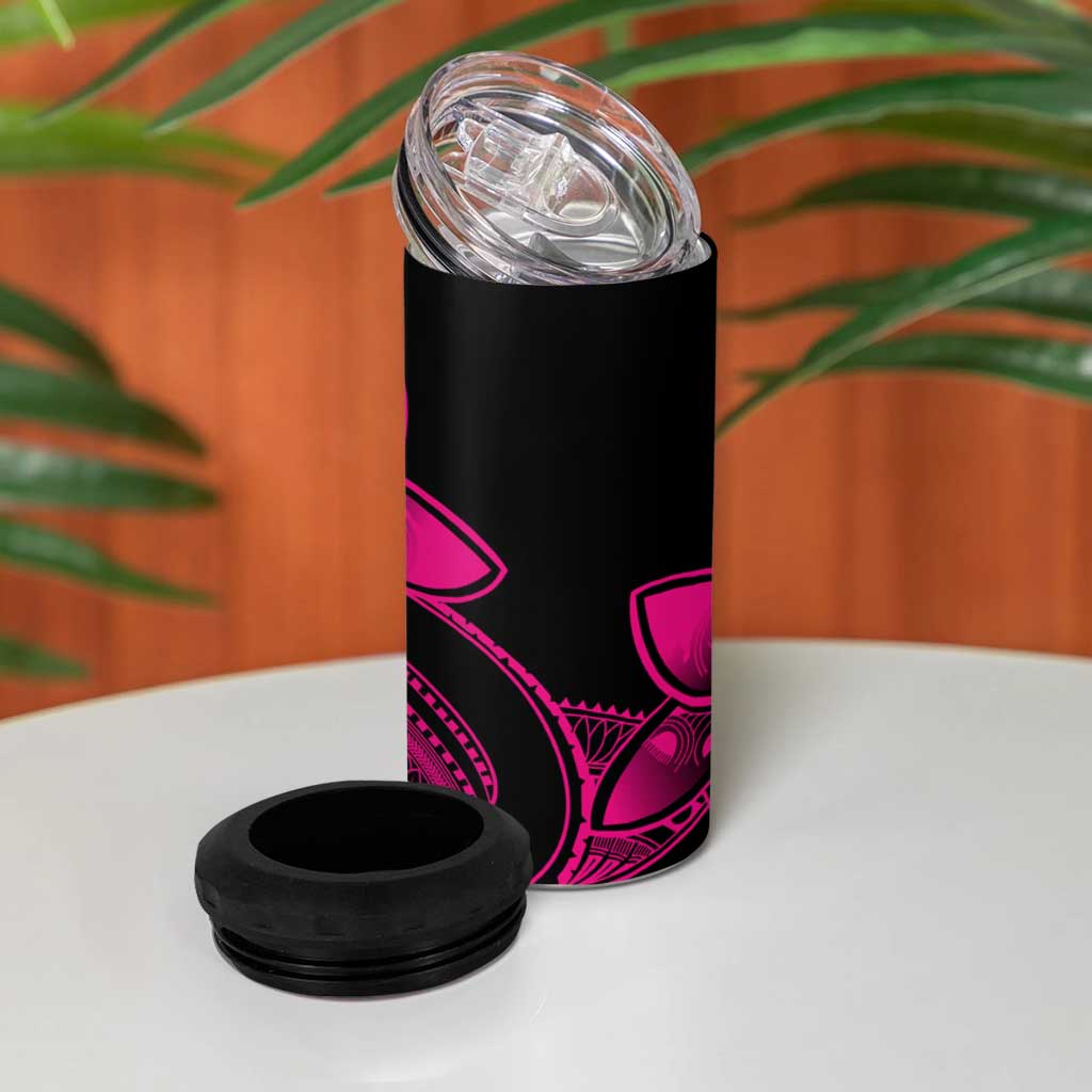 Polynesian Tribal Plumeria Flowers 4 in 1 Can Cooler Tumbler Pink Vibe
