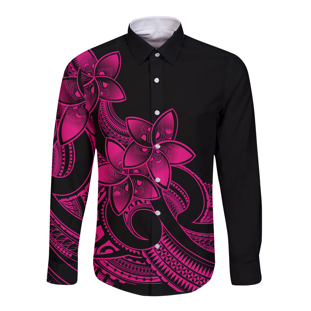 Polynesian Pride Plumeria Flowers Long Sleeve Button Shirt Polynesian Tribal Pink Vibe LT9 Unisex Pink - Polynesian Pride