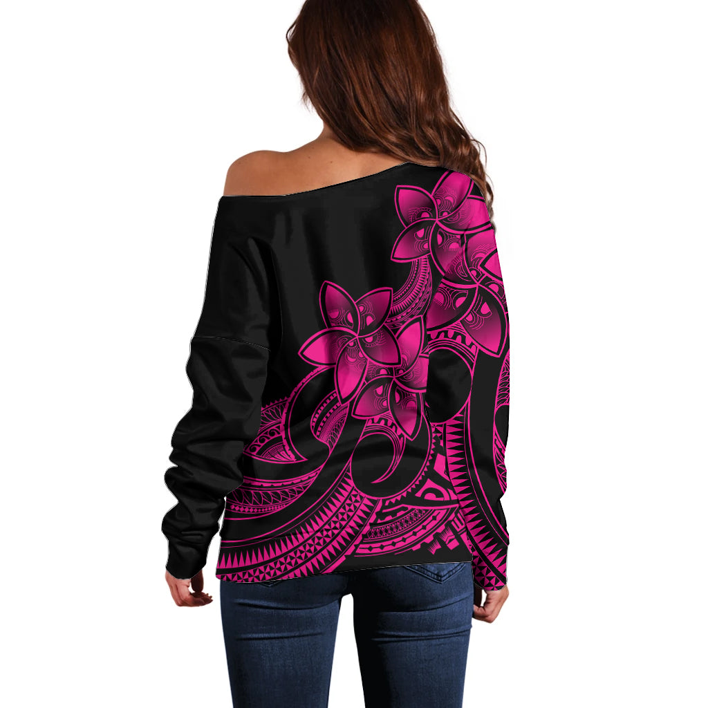 Polynesian Pride Plumeria Flowers Off Shoulder Sweater Polynesian Tribal Pink Vibe LT9 - Polynesian Pride