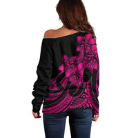 Polynesian Pride Plumeria Flowers Off Shoulder Sweater Polynesian Tribal Pink Vibe LT9 - Polynesian Pride