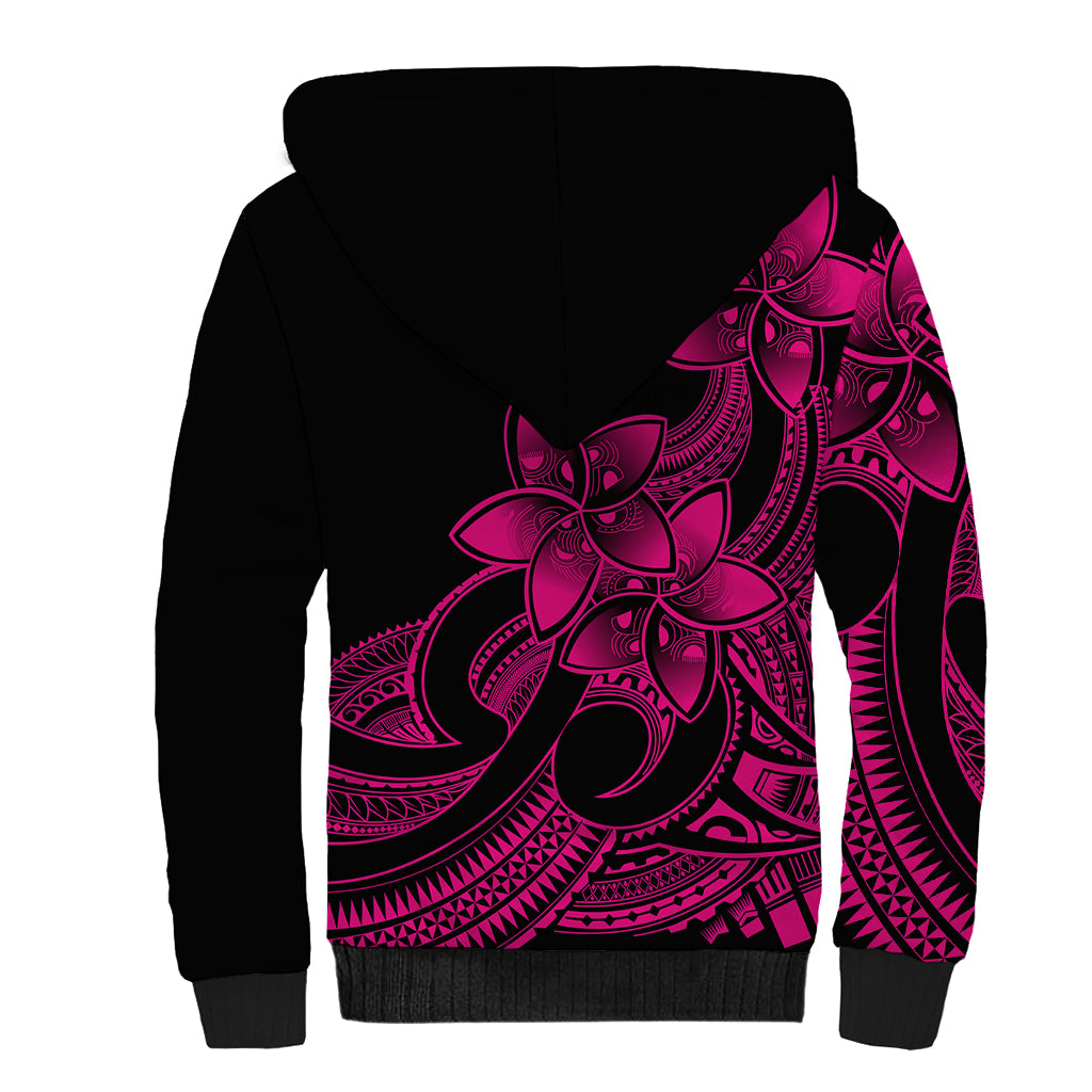 Polynesian Pride Plumeria Flowers Sherpa Hoodie Polynesian Tribal Pink Vibe LT9 - Polynesian Pride