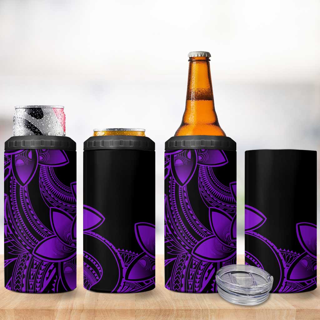 Polynesian Tribal Plumeria Flowers 4 in 1 Can Cooler Tumbler Purple Vibe