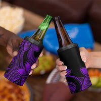 Polynesian Tribal Plumeria Flowers 4 in 1 Can Cooler Tumbler Purple Vibe
