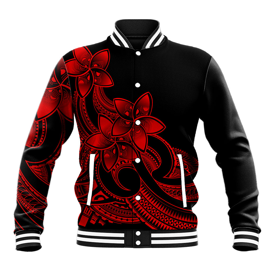 Polynesian Pride Plumeria Flowers Baseball Jacket Polynesian Tribal Red Vibe LT9 Unisex Red - Polynesian Pride