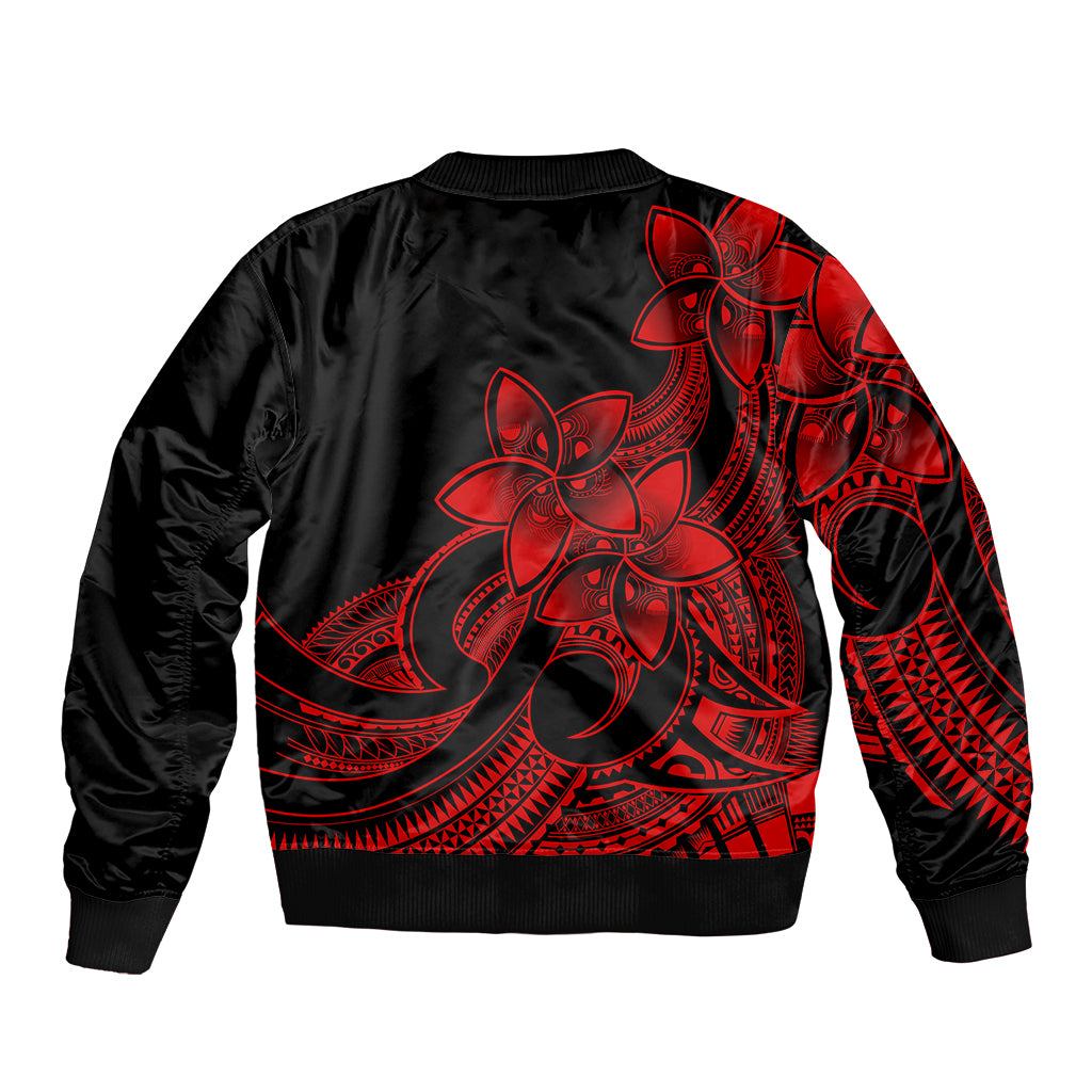 Polynesian Pride Plumeria Flowers Bomber Jacket Polynesian Tribal Red Vibe LT9 - Polynesian Pride