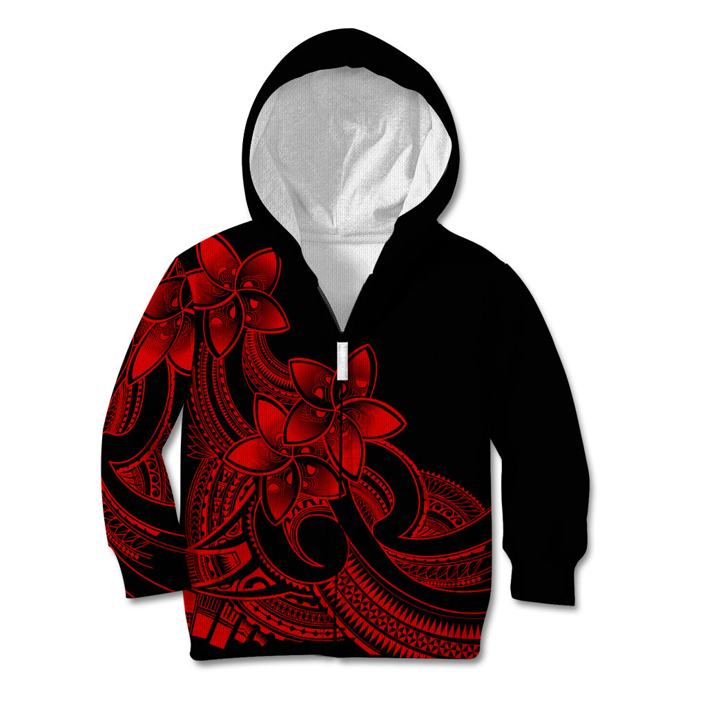 Polynesian Pride Plumeria Flowers Kid Hoodie Polynesian Tribal Red Vibe LT9 Zip Hoodie Red - Polynesian Pride