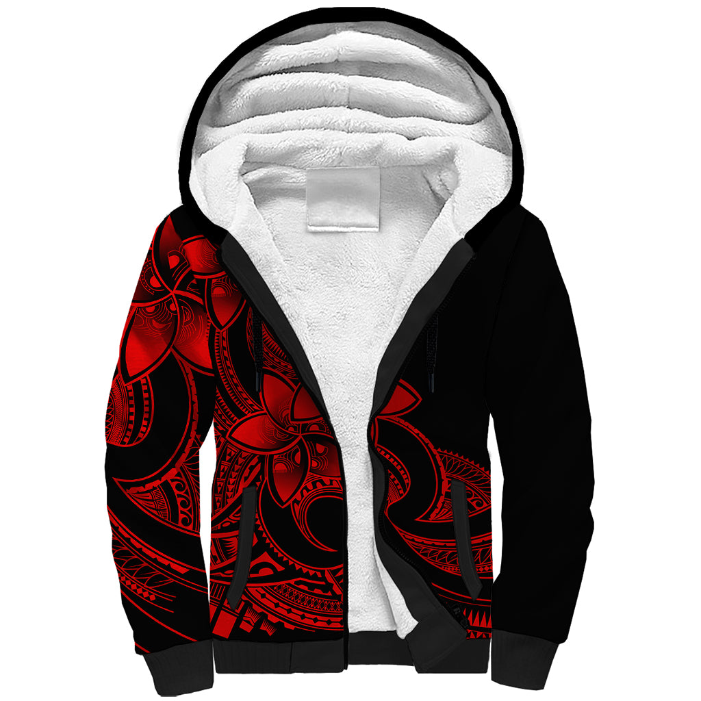 Polynesian Pride Plumeria Flowers Sherpa Hoodie Polynesian Tribal Red Vibe LT9 Unisex Red - Polynesian Pride