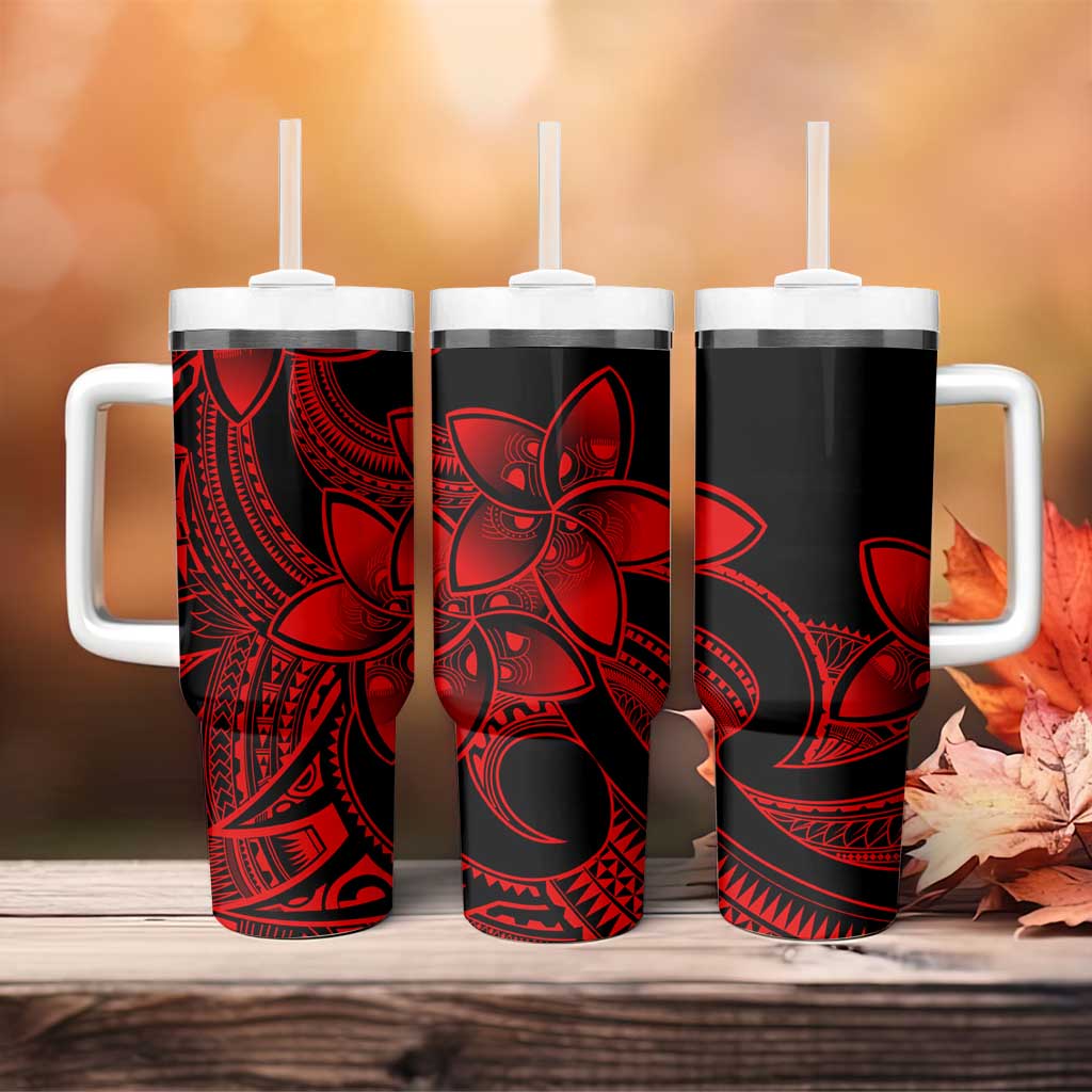 Polynesian Tribal Plumeria Flowers Tumbler With Handle Red Vibe