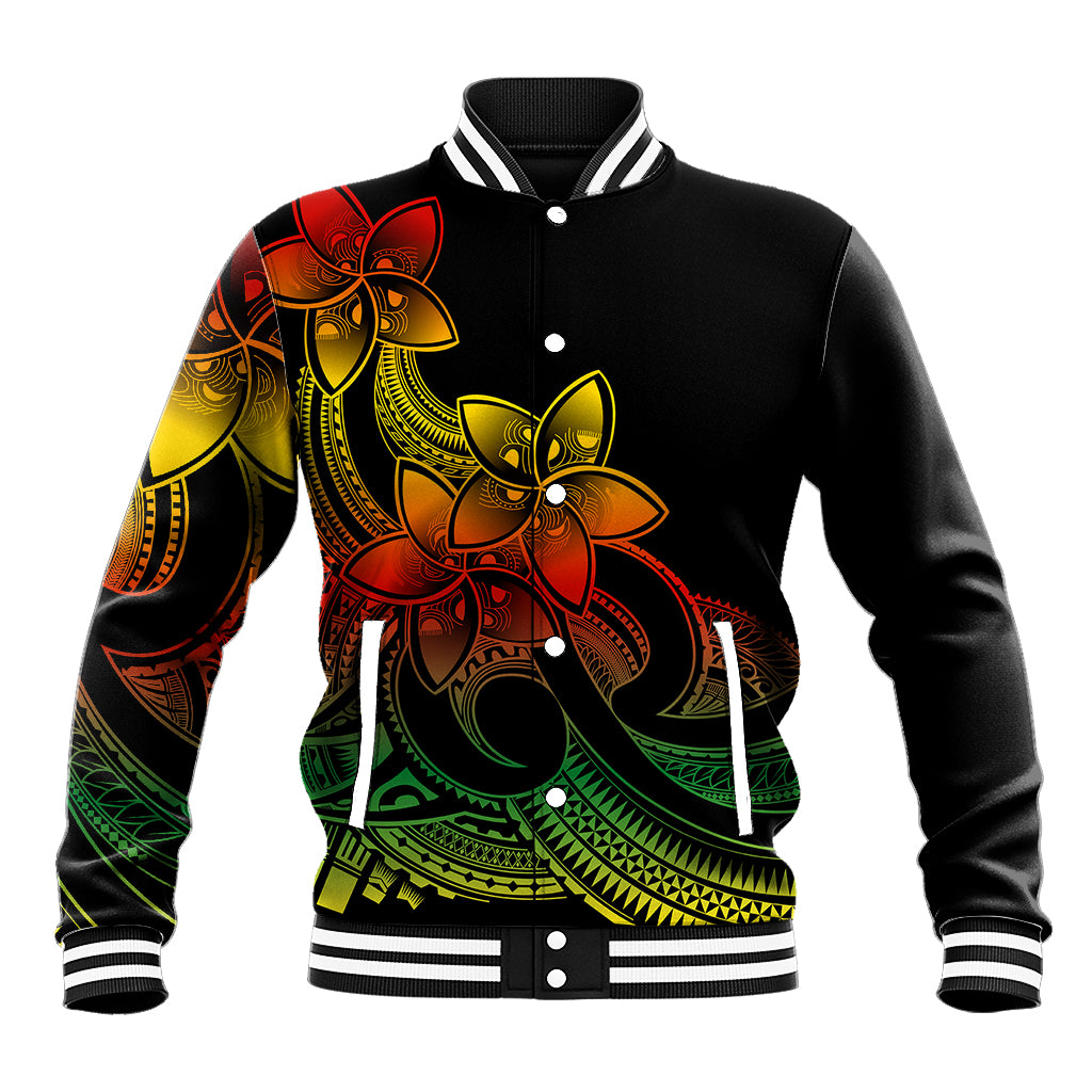 Polynesian Pride Plumeria Flowers Baseball Jacket Polynesian Tribal Reggae Vibe LT9 Unisex Reggae - Polynesian Pride
