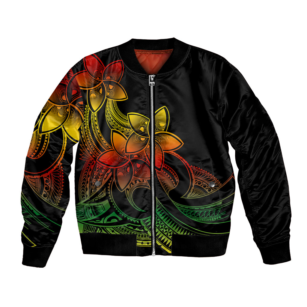 Polynesian Pride Plumeria Flowers Bomber Jacket Polynesian Tribal Reggae Vibe LT9 Unisex Reggae - Polynesian Pride