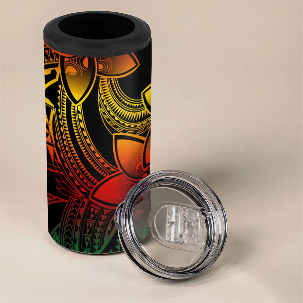 Polynesian Tribal Plumeria Flowers 4 in 1 Can Cooler Tumbler Reggae Vibe