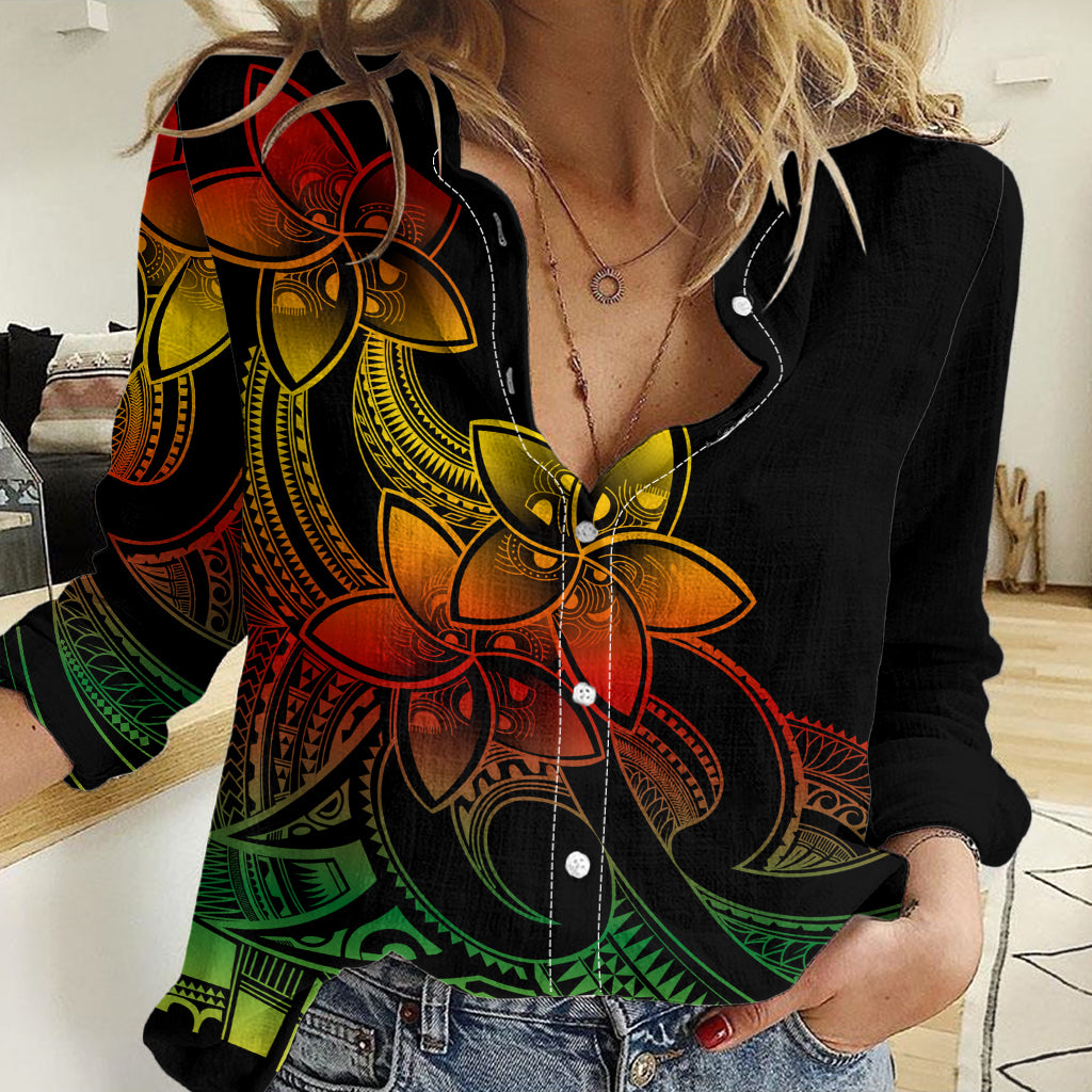 Polynesian Pride Plumeria Flowers Women Casual Shirt Polynesian Tribal Reggae Vibe LT9 Female Reggae - Polynesian Pride