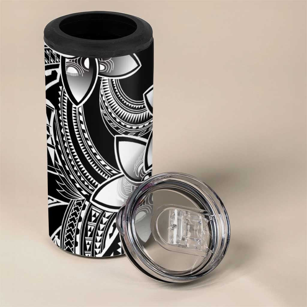 Polynesian Tribal Plumeria Flowers 4 in 1 Can Cooler Tumbler Black Vibe