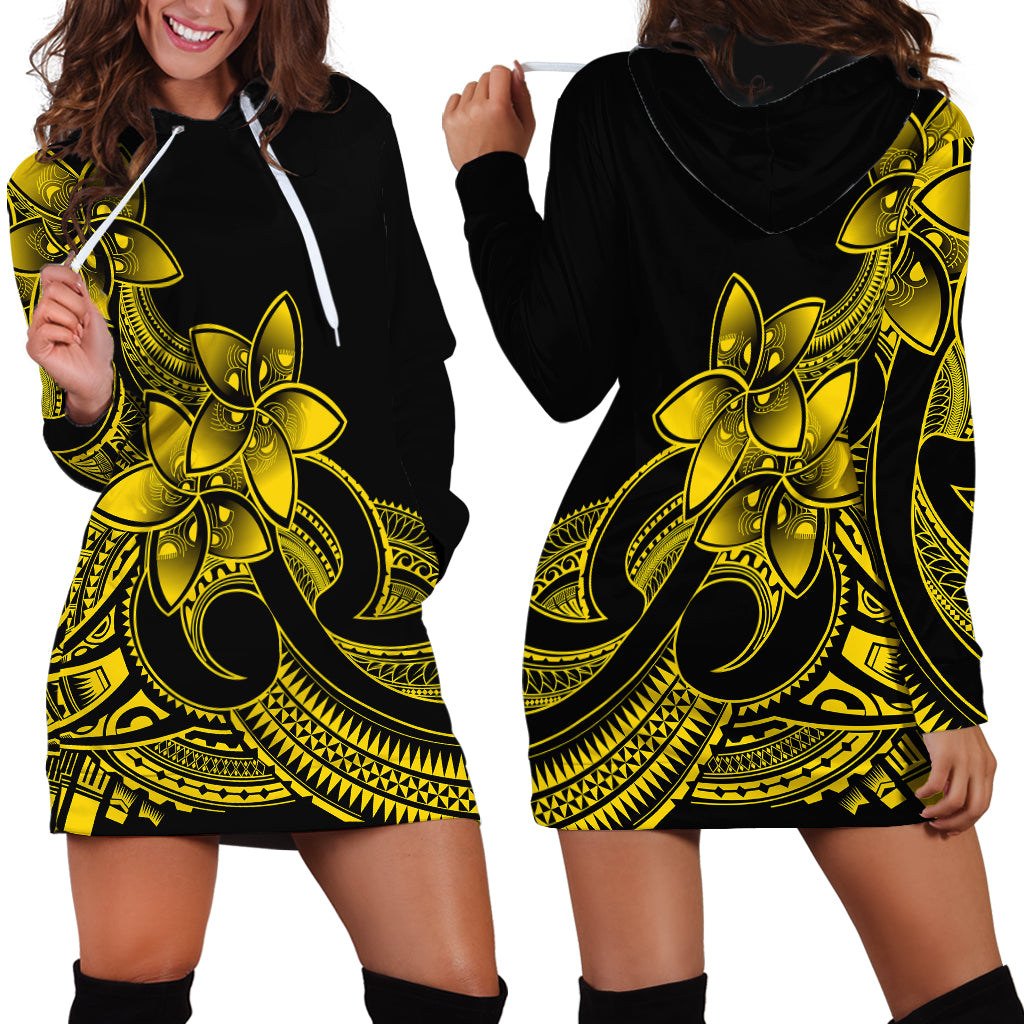 Polynesian Pride Plumeria Flowers Hoodie Dress Polynesian Tribal Yellow Vibe LT9 - Polynesian Pride