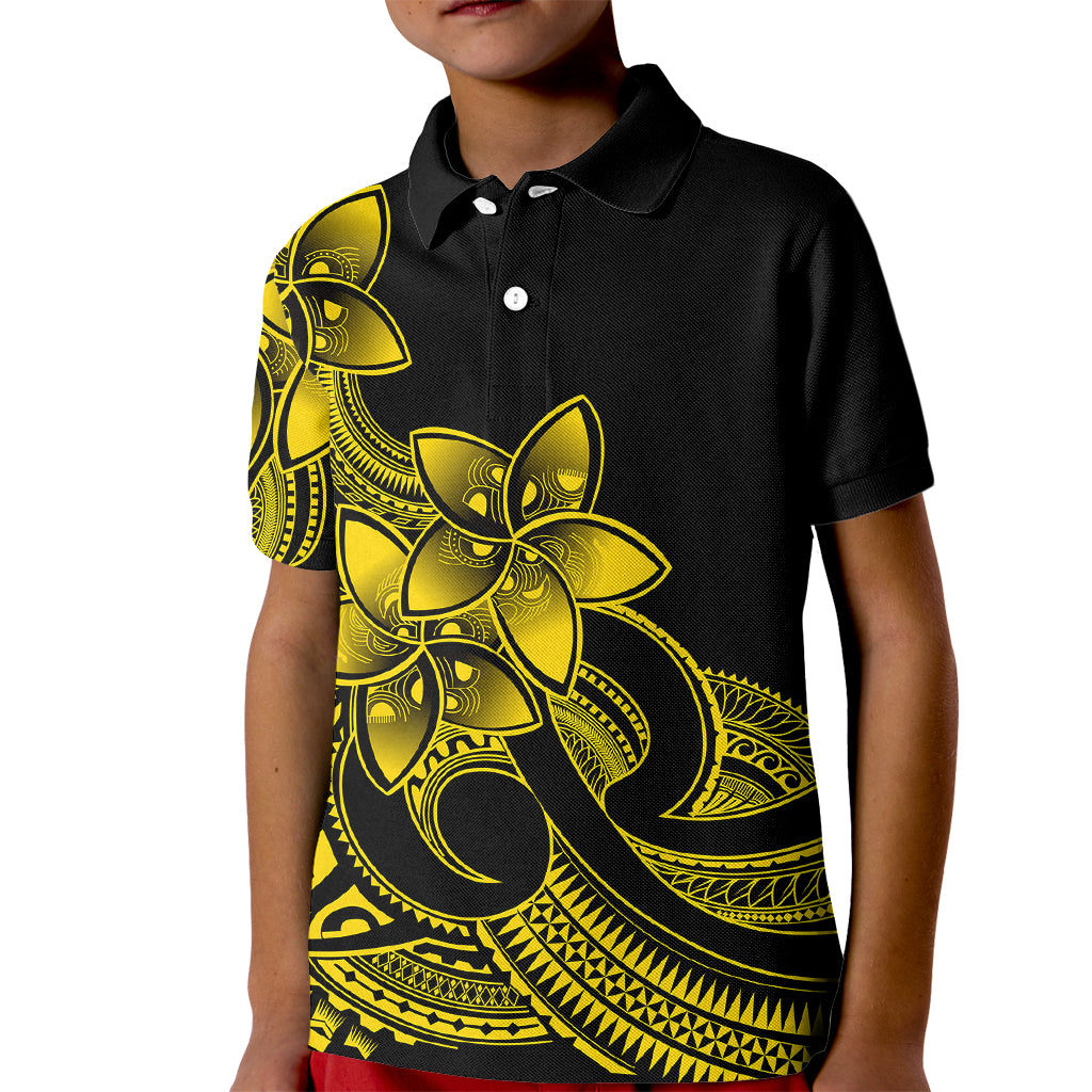 Polynesian Pride Plumeria Flowers Kid Polo Shirt Polynesian Tribal Yellow Vibe LT9 Kid Yellow - Polynesian Pride