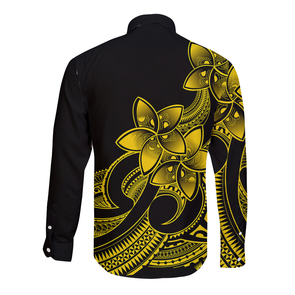 Polynesian Pride Plumeria Flowers Long Sleeve Button Shirt Polynesian Tribal Yellow Vibe LT9 - Polynesian Pride