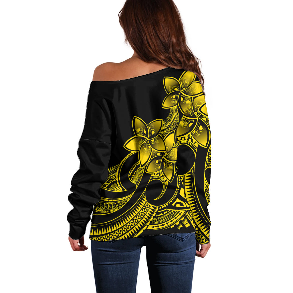 Polynesian Pride Plumeria Flowers Off Shoulder Sweater Polynesian Tribal Yellow Vibe LT9 - Polynesian Pride