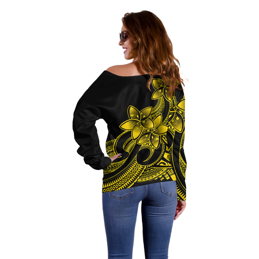 Polynesian Pride Plumeria Flowers Off Shoulder Sweater Polynesian Tribal Yellow Vibe LT9 - Polynesian Pride