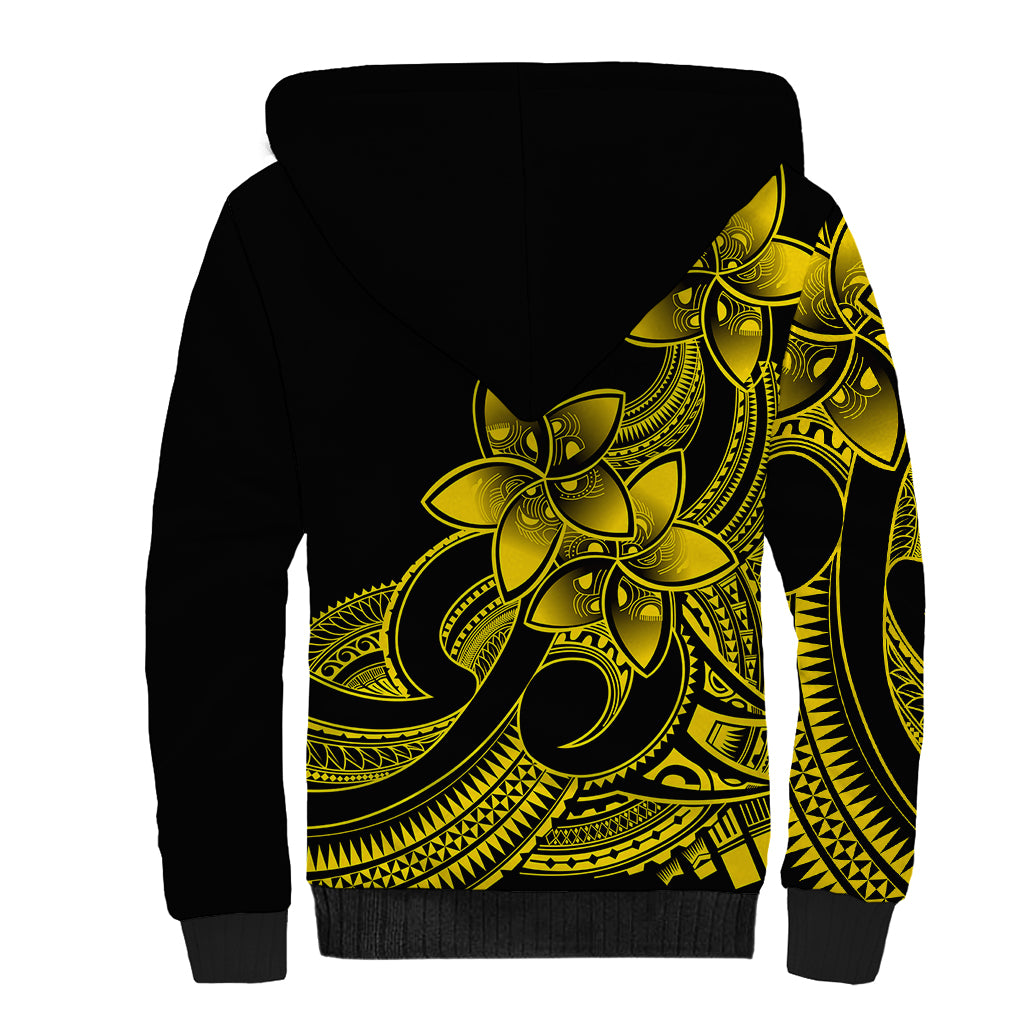Polynesian Pride Plumeria Flowers Sherpa Hoodie Polynesian Tribal Yellow Vibe LT9 - Polynesian Pride