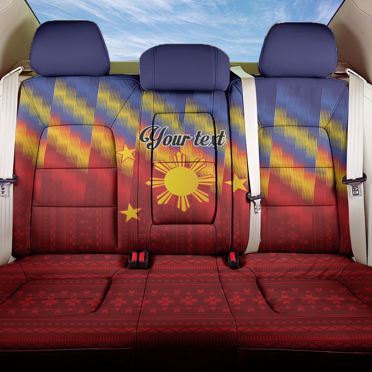 Personalized Philippines Eight Rays Sun Back Car Seat Cover Traditional Filipino Igorot Pattern Motif